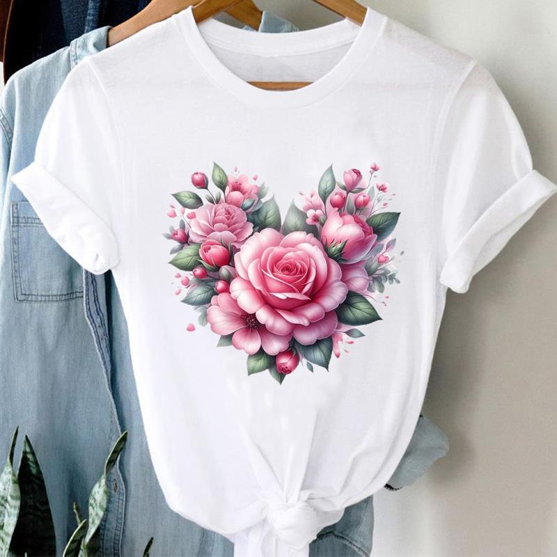 (Asian Size) Short Sleeve T-shirts Casual sweet trend Clothing Printed Female Top T Shirt o-neck Lady Fashion Women Graphic Tee