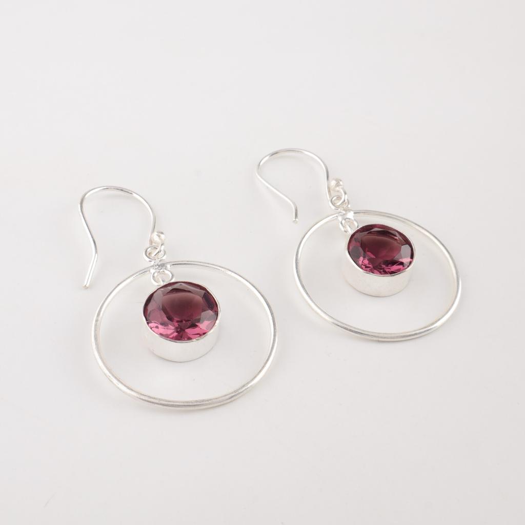 Rhodolite Gemstone 925 Sterling Silver Jewelry Handmade Earrings 1.60" For Gift EE-5-42