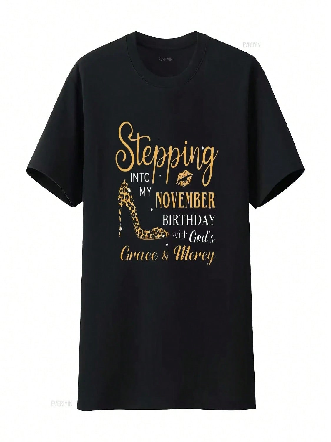Wounisex Stepping Into My November Birthday With God Grace And Mercy T Shirt Black Vintage Washed Top For Everyday Wear Stylish S разноцветный