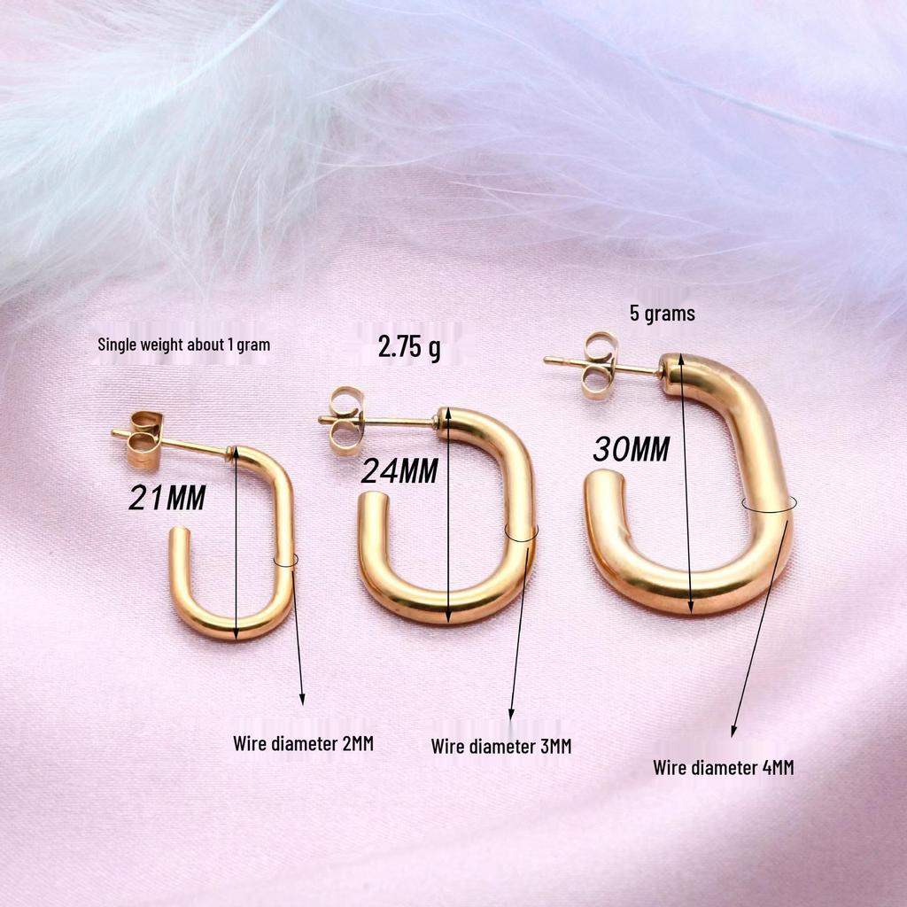 Trendy U-Shaped Stainless Steel Geometric Oval Earrings