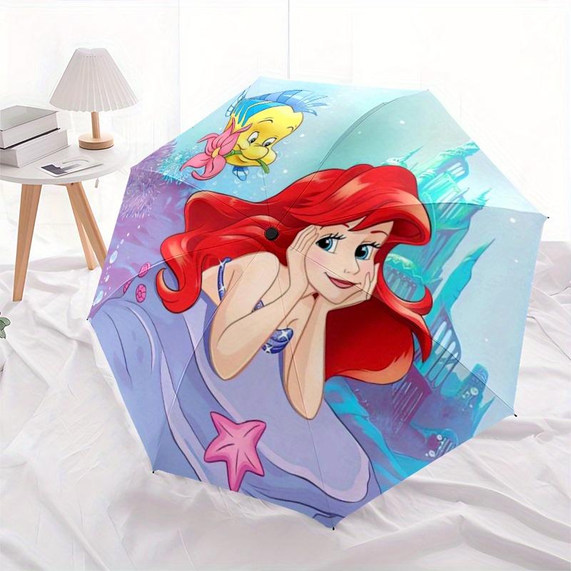 The Little Mermaid Ariel & Flounder Automatic Open/CloseUmbrella-CuteUmbrella with Cute Design, Portable 3-Fold Compact Umbrella for Men & W