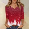 Women's T Shirt CHristmas Print 3/4 Sleeve Daily Weekend Fashion Basic V- Neck Regular Top