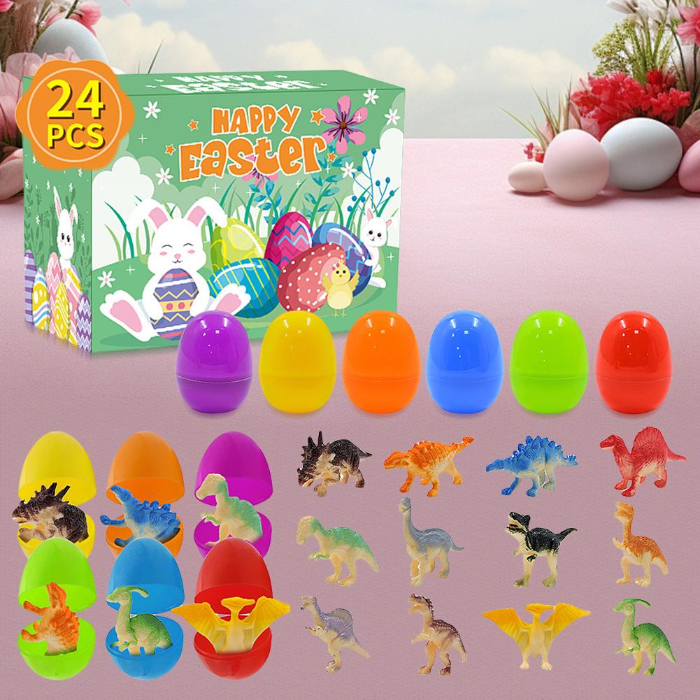 12Pcs Prefilled Easter Eggs Easter Basket Stuffers with Dinosaur Toys Filled Easter Egg Gift Colorful for Kids Toddlers
