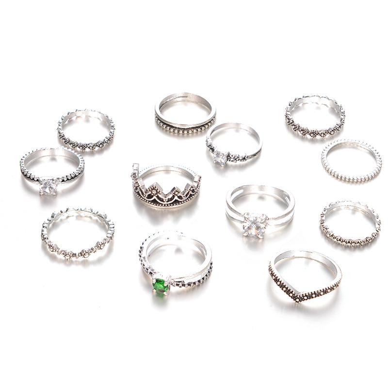 Vintage Zirkon-Ring-Set, 12-teilig, weiß