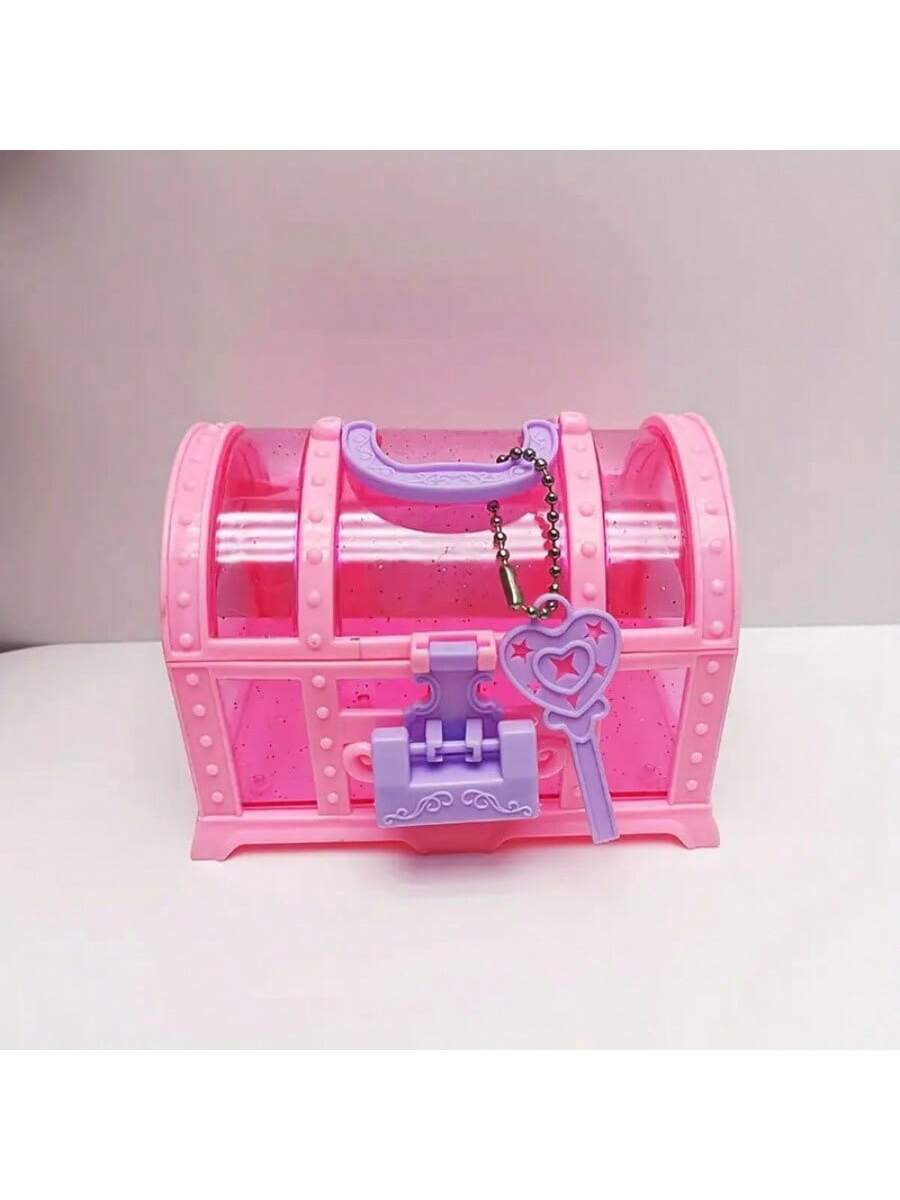 

1 pc storage makeup box,jewelry storage box, semi transparent plastic ring necklace bracelet box with lock розовый
