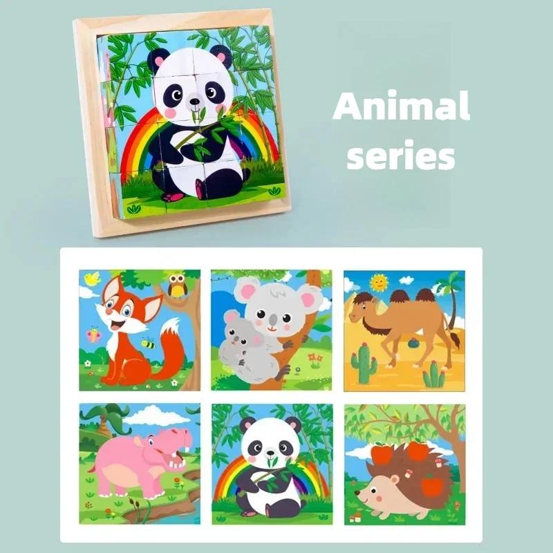 Baby Wooden Blocks Toys Children Six Side Cube Jigsaw Puzzles Game Animal Fruit Traffic Cognize Early Learning Educational Toys