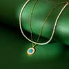 Elegant Turquoise Mother-of-Pearl Oval Pendant Pearl Necklace with Double-Layer Clavicle Chain for Women