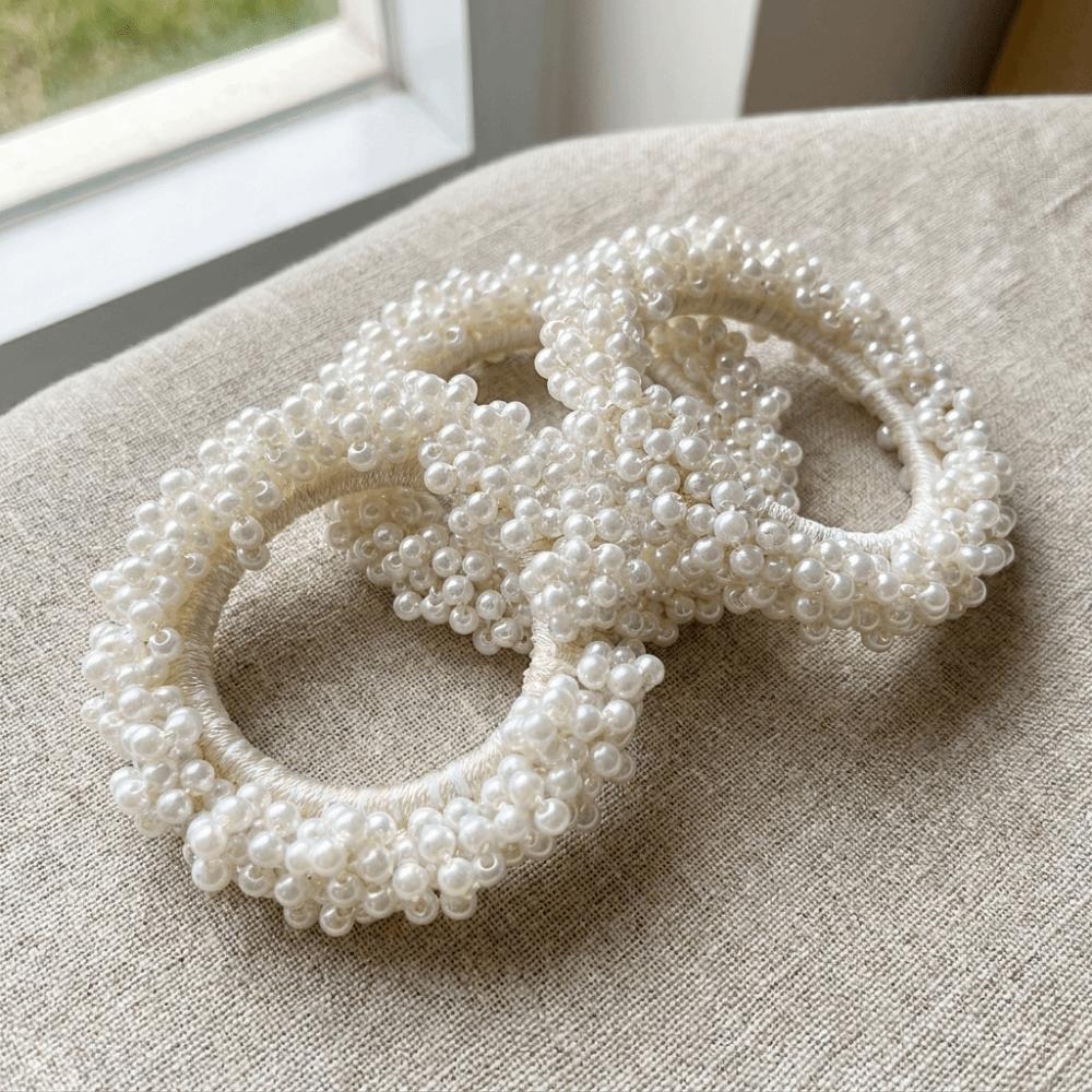 Beaded Faux Pearl Hair Ties Hand-Woven Hair Accessories Decorative Elastic Hair Rope Party