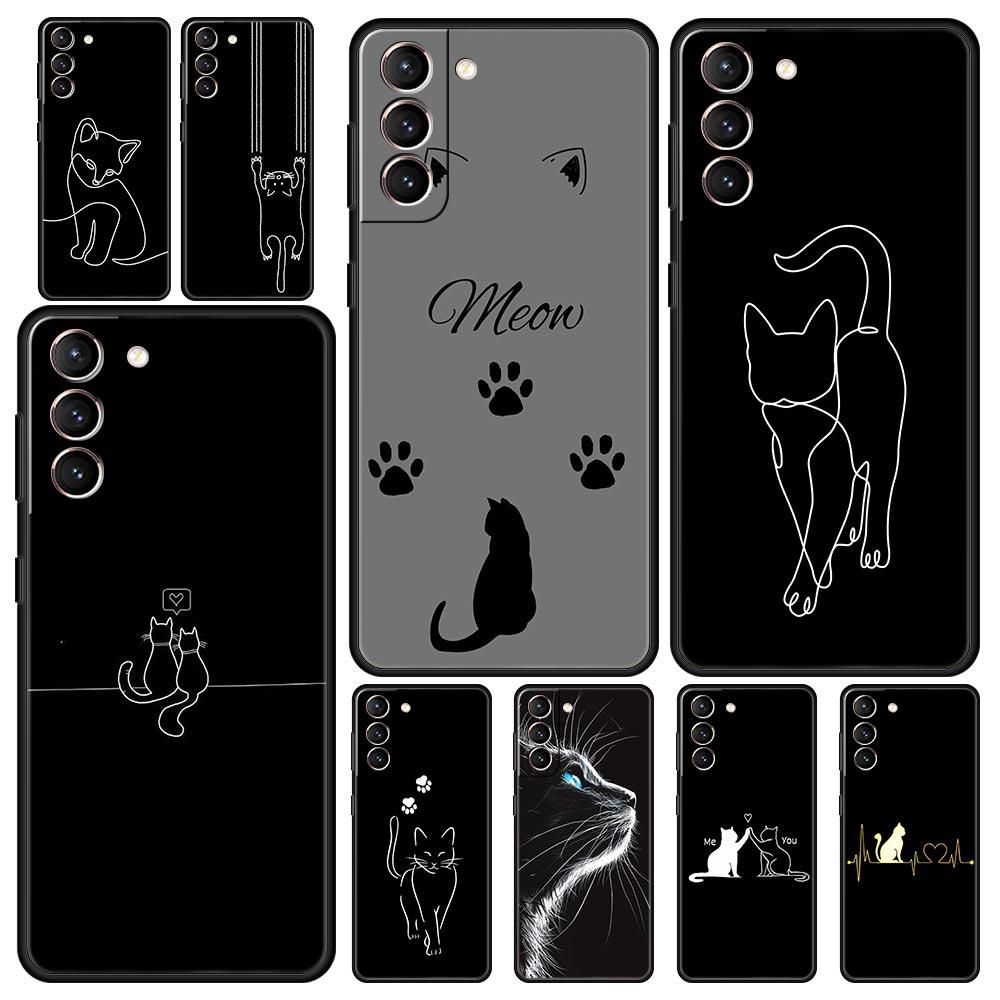 Cat Line Black Cats Phone Case For Samsung Galaxy S25 Edge S24 S23 S22 S21 Ultra S20 FE 5G S10 S10E S9 Plus Soft TPU Cover