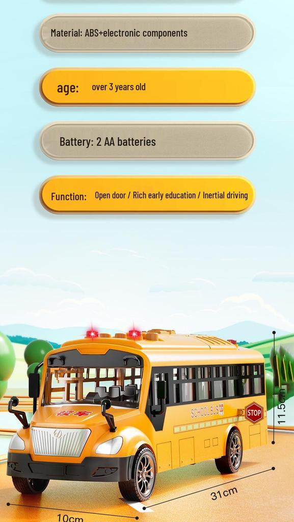 Jumbo Inertial School Bus Toy with Lights and Music - Early Educational Vehicle for Kids