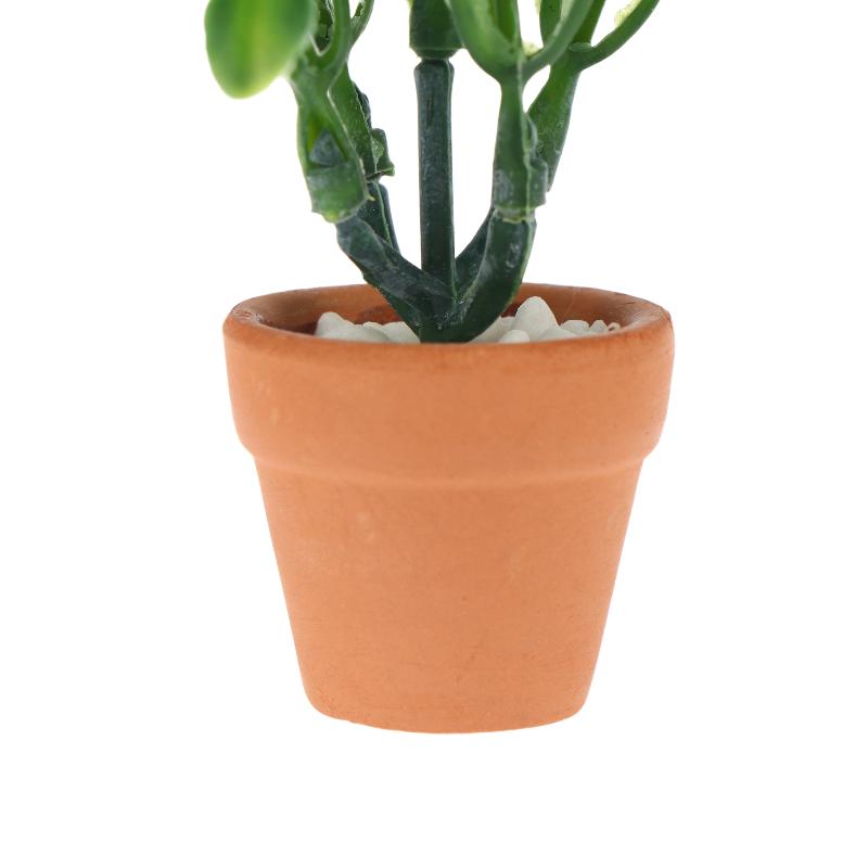 Miniature White Flower Green Plant Potted Ornament Dollhouse Mini Bonsai Model Decoration Micro Scene Layout Pography Props