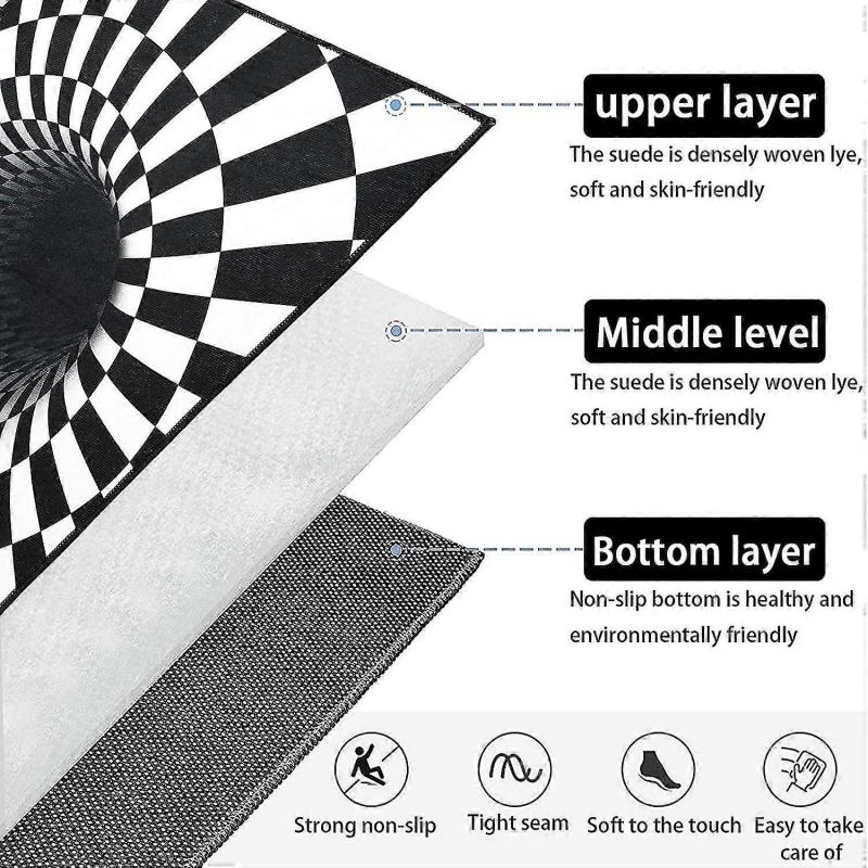 Optical Illusion Rug 3d Stereo Checkered Vortex Optical Illusions Rug Funny Sensation Of Falling Black White Non-slip Plaid Hole Area Rug For Dining