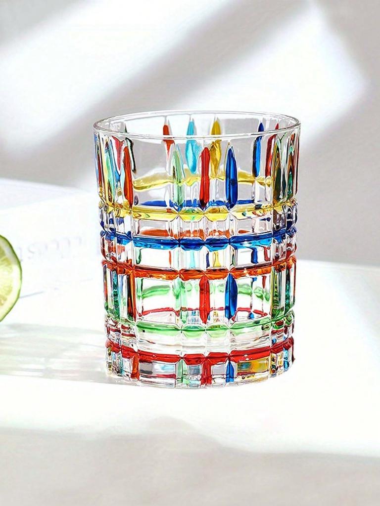 1 PC hand-painted colored glass coffee cup, creative design whiskey juice cup, crystal whiskey colored y glass
