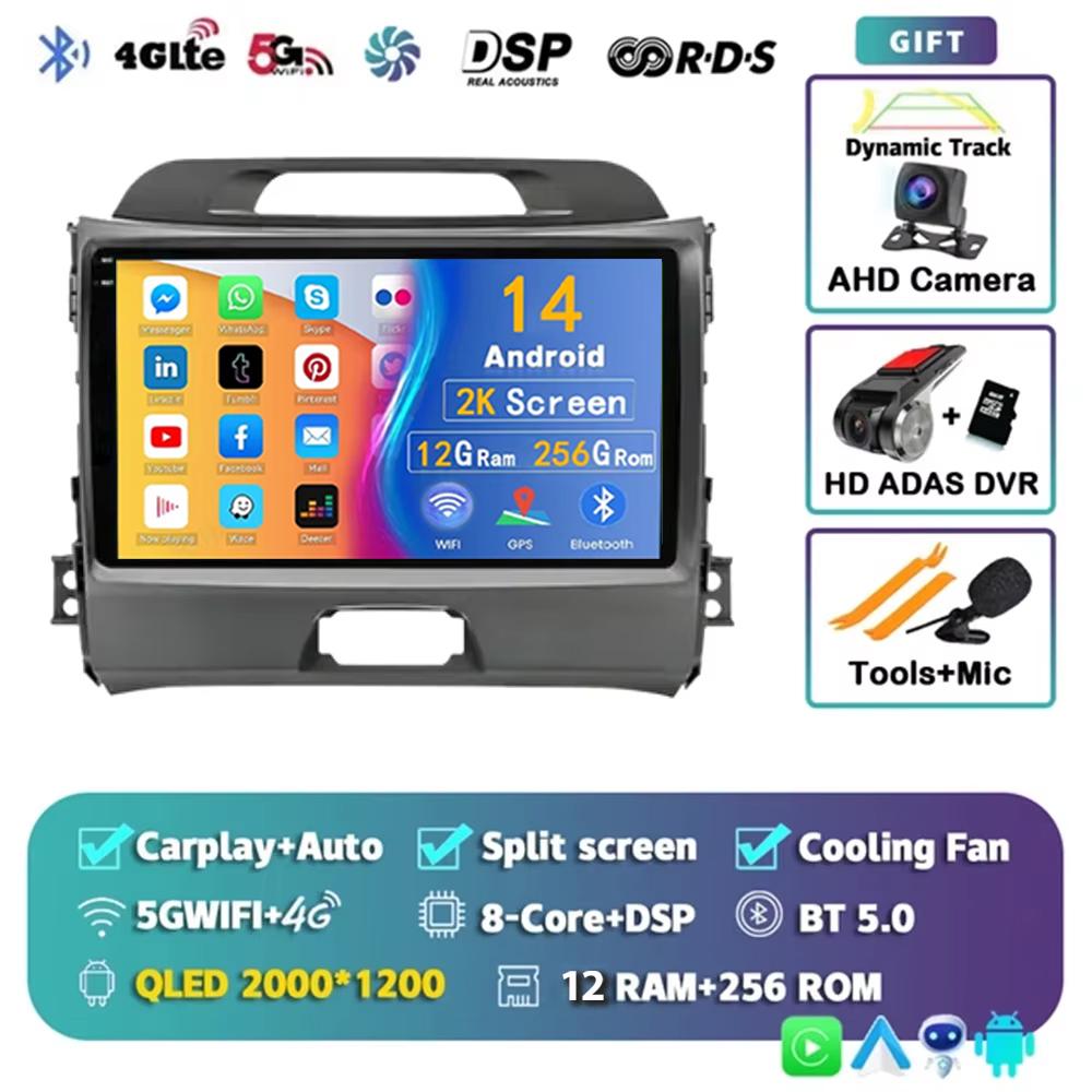 Android 14 Carplay Auto For Kia Sportage 3 2010 2011 2012 2013 3014 - 2016 Car Radio Multimedia GPS Player Stereo Video WiFi+4G