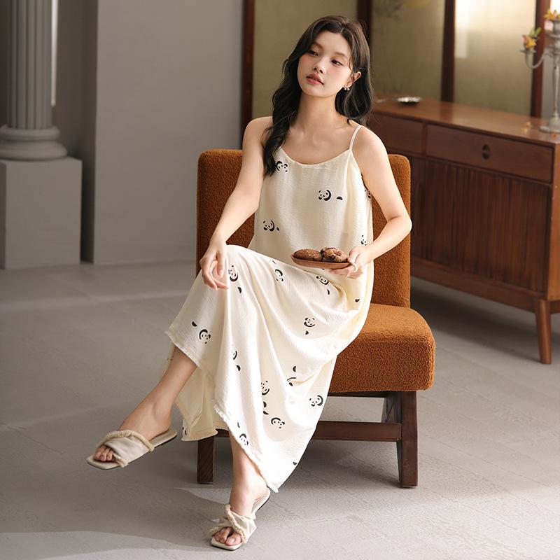 Cloud Cotton Suspender Nightdress Women's Summer Pajamas Summer Cardigan Long Style Can Be Worn Outside Seaside Vacation Sweet Skirt