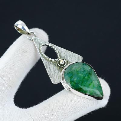 Emerald Pendant, Emerald Lab Created Jewelry, 925 Sterling Silver Jewelry, Handmade Jewelry Pendant, Green Gemstone Unisex Pendant For Gifts