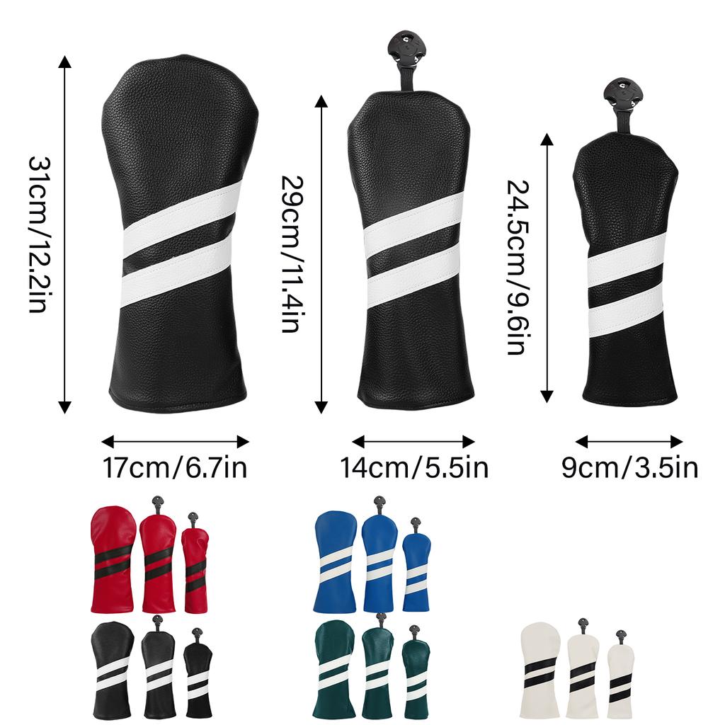 3Pcs PU Leather Golfs Club Head Cover Golfs Driver Headcover Stripe Pattern Fairway Wood Headcover Hybrids Head Cover