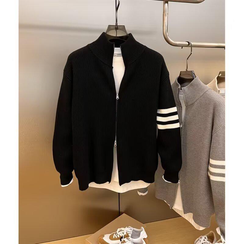 Herrhalsad kofta tröja rock – Vår & Höst Lös passform, Mångsidig & Trendig stickad tröja