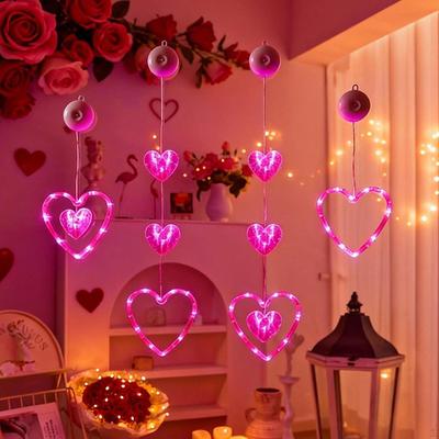 3x Valentines Day Window Lights Sucker LED Lamp Easy To Hang Install Hanging Decor