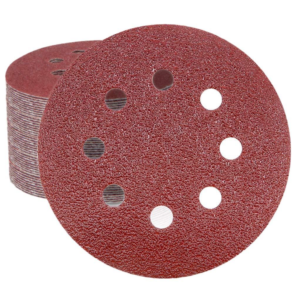 Hot-Selling 5" Aluminum Oxide Sandpaper, 8-Hole, 125mm, Red Backing Sanding Discs Set