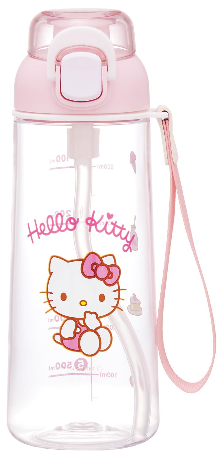 

Skater Straw Clear Water for with Sanrio Hello Kitty PSHPO668145 Push-Button Bottle, 630ml, Children, Strap, Design,