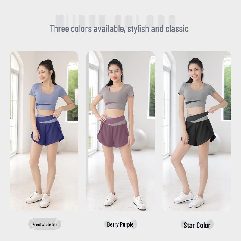 Women's High-Waist Quick-Dry Colorblock Yoga Shorts with Side Pockets