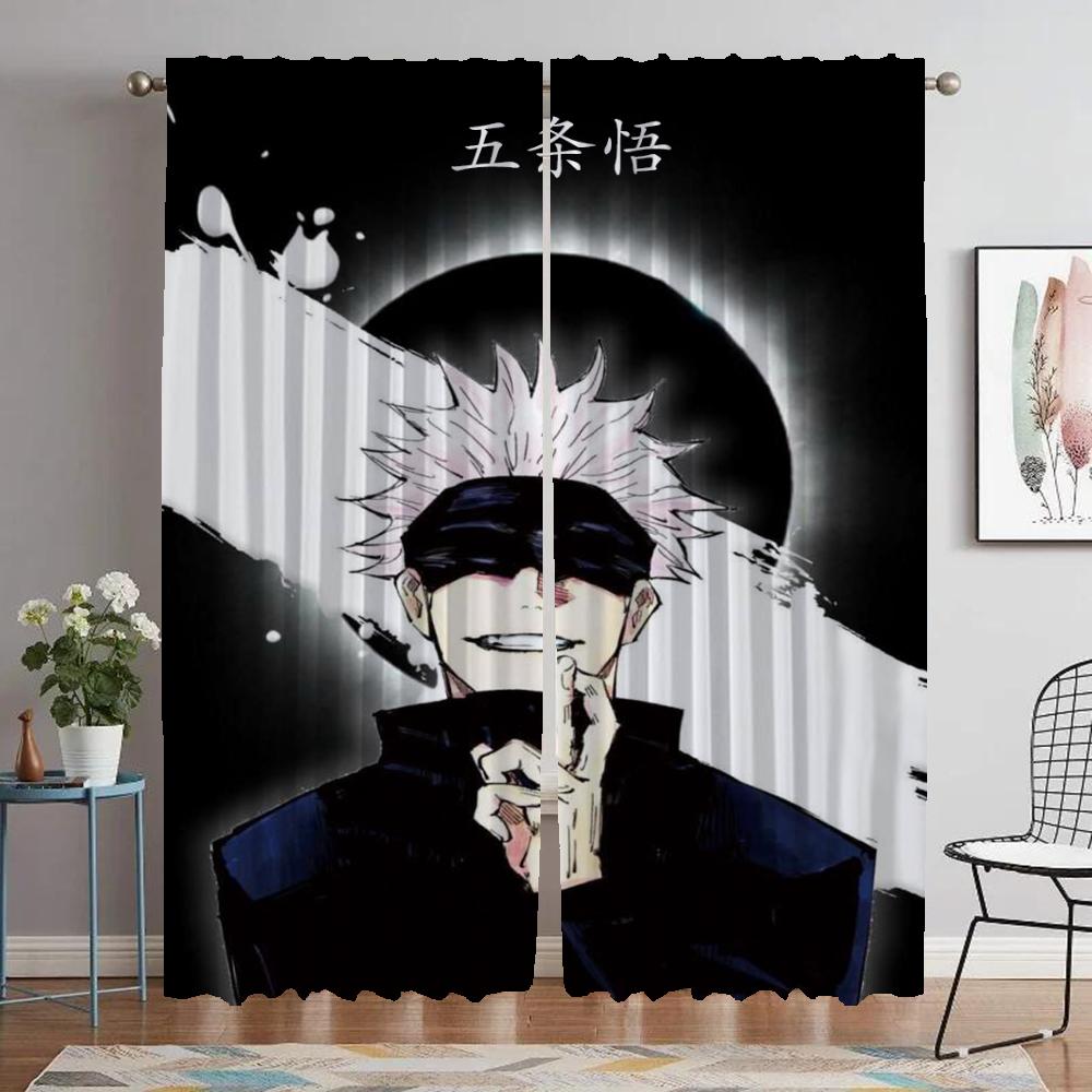 Gojo Satoru Home Interior Curtains for Living Room Curtain Anti-mosquito Curtains 2 Pieces Shades Tulle for Bedroom Partition