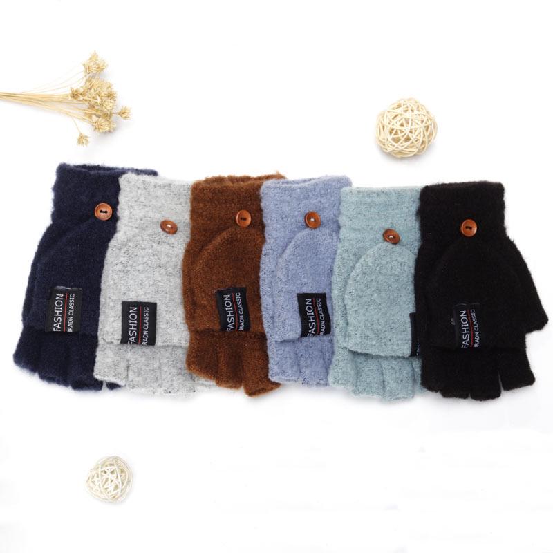 Korean Style Winter Fingerless Woolen Flip-Top Gloves for Outdoor Cycling and Writing
