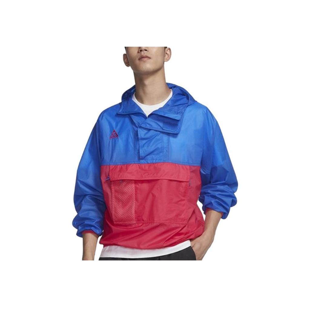 Nike Half-Zip Color-Block Sports Hooded Jacket Men Outerwear Red Blue CD7635-405