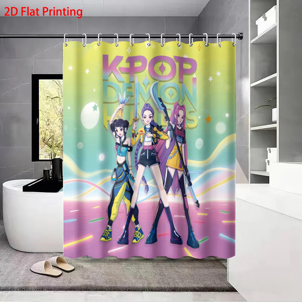 

1 шт. K-pop Истребители демонов Принт Водонепроницаемая Занавеска для душа Приватность Подвесная штора с 12 крючками Несколько размеров Машинная стирка 120*180cm