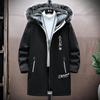 Men's Winter Fleece-Lined Hooded Mid-Length Printed Cotton Coat - Trendy & Warm Casual Jacket