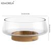 KEMORELA 1PCS Glass Salad Bowl Set with Wooden Base Large Hand-blown Glass Bowl Restaurant Essentials Fruit Salad Bowl