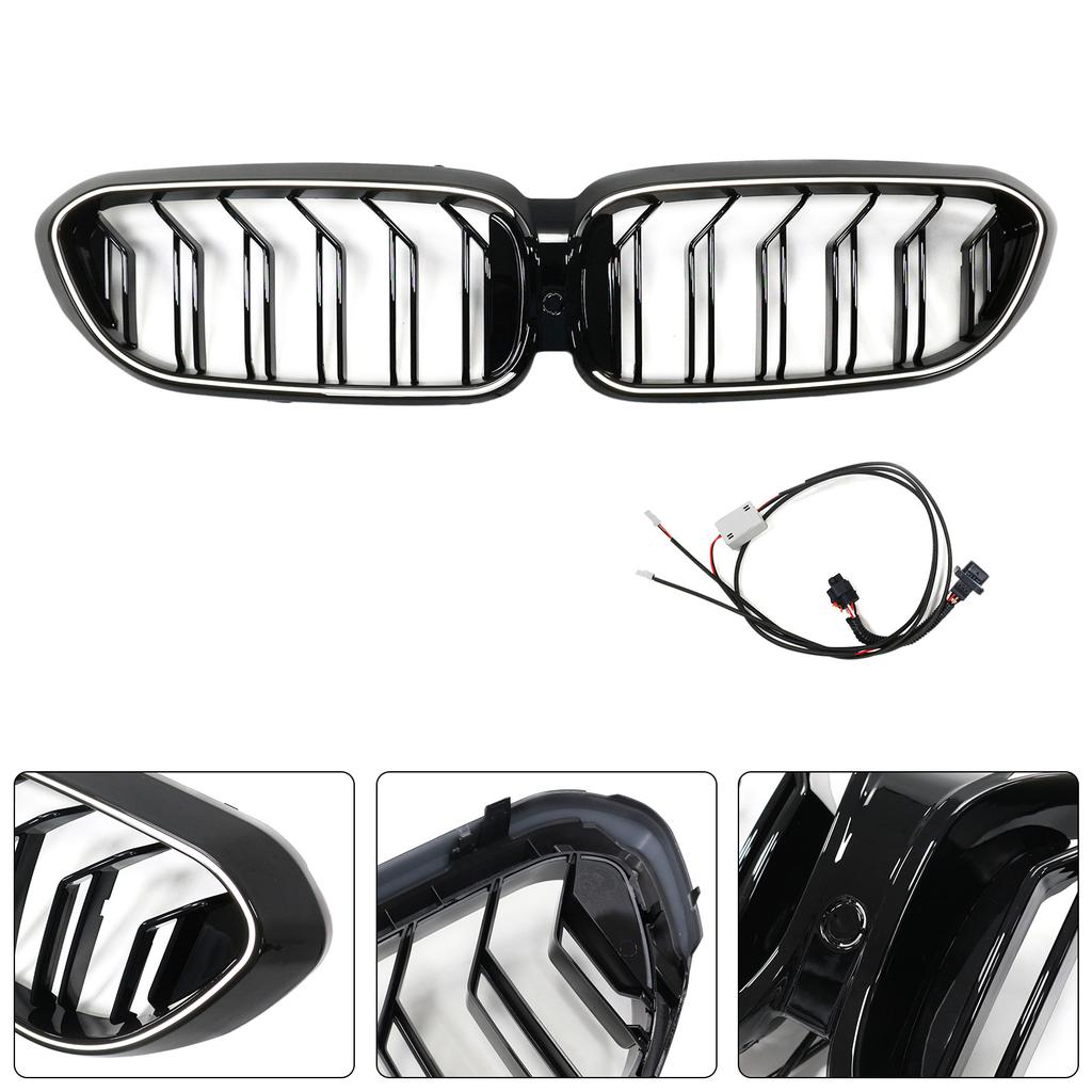 Double Slat Front Kidney Grille Fit BMW 5 Series G30 G31 2017-2020 Gloss Black