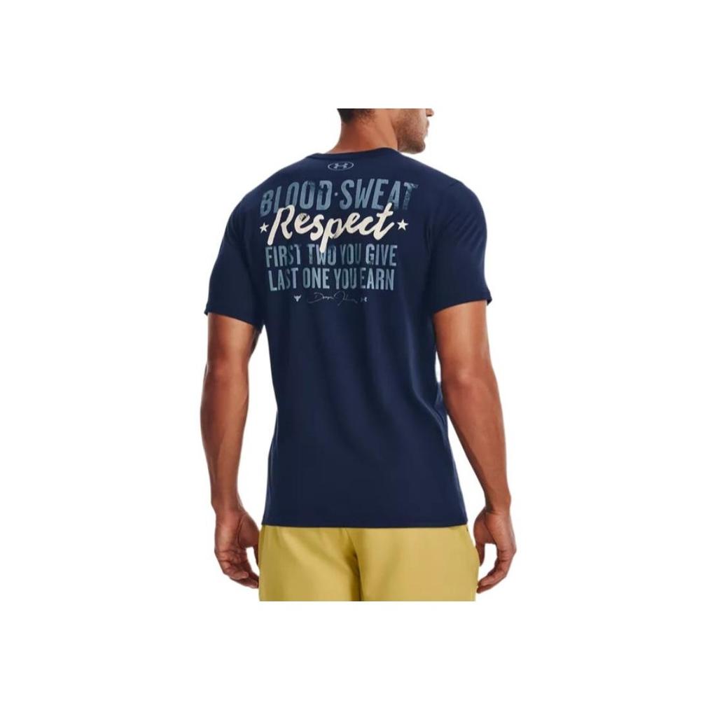 Under Armour Project Rock Series Breathable Alphabet Print Short Sleeve T-Shirt Men Tops Blue 1370482-408