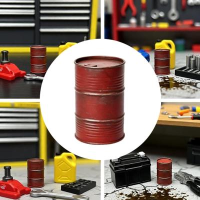 Oil Barrel Model Decoration Accessories 1/64 Compact Collectible Miniature Sculpture Weathered for