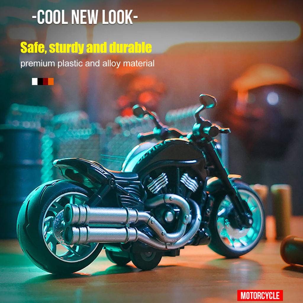 Motorcycle Toy Model Pull Back Alloy Plastic 1:12 Scale Retro Style Pull Back Motorcycle Toy for Kids Decoration Black