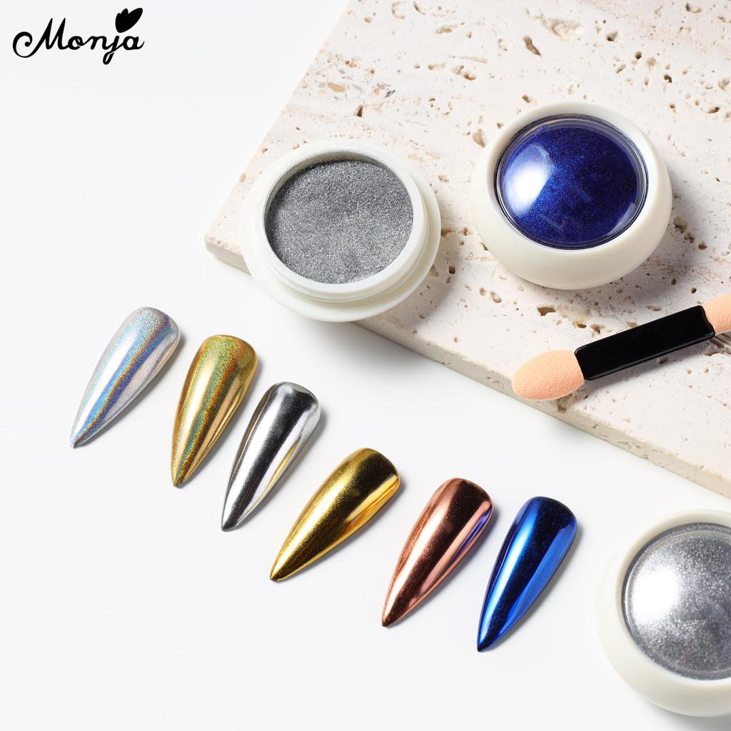 monja 5Pcs/Set Nail Art Set Magic Mirror Powder Semi Solid Magic Molding UV Glue 2Pcs Sponge Brush Manicure Design Tools