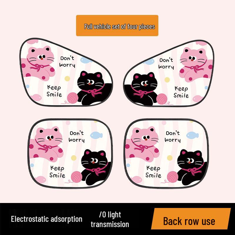 Cartoon Cat Car Sunshade: Sun Protection & Heat Insulation Electrostatic Window Visor