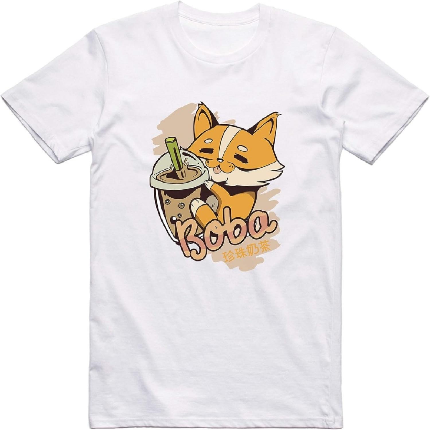 WGC Anime Japanese Corgi Dog Bubble Tea Boba Funny Stylish Novelty T-Shirt for Mens XXXXXL белый
