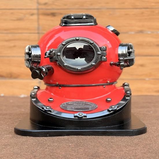Diving Helmet Red Diving Helmet Scuba Diving Helmet Diving Helmet with Wooden Base Deep Sea Scuba Diver Helmet Best Gift