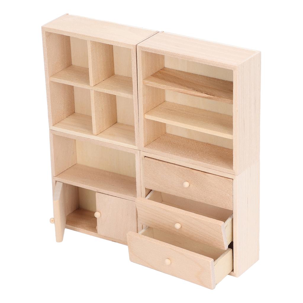 4 Pcs 1/12 Doll House Cabinet Set Simple Design Practical Lifelike Miniature Wooden Dollhouse