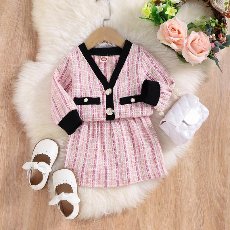 Kleinkind Baby Mädchen Kleidung Herbst Kleid Casual Plaid Strickjacke Top + Plaid Rock Mädchen Sets Neugeborenen Baby Kleidung Anzug