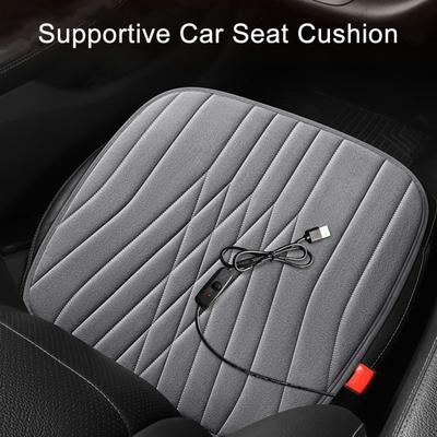 12/24V Car Heated Seat Cushion 17.72"x17.72" Memory Foam Seat Protector Pad with Anti-Slip Bottom Short Plush Versatile Cushion