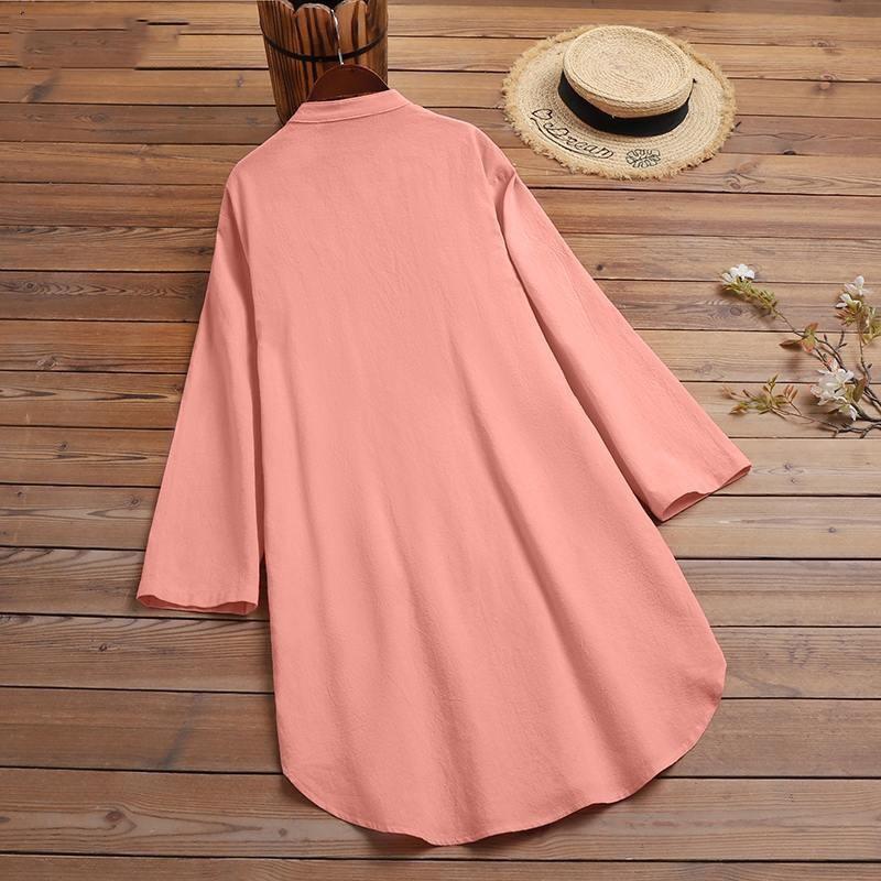 Robe chemise boutonnée pour femme Manches longues amples Poche Haut tunique décontracté