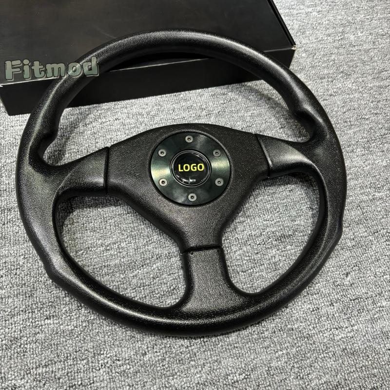 360mm 14-inch black PU steering wheel for modification, universal steering wheel, racing steering wheel, universal smooth sports Black-1