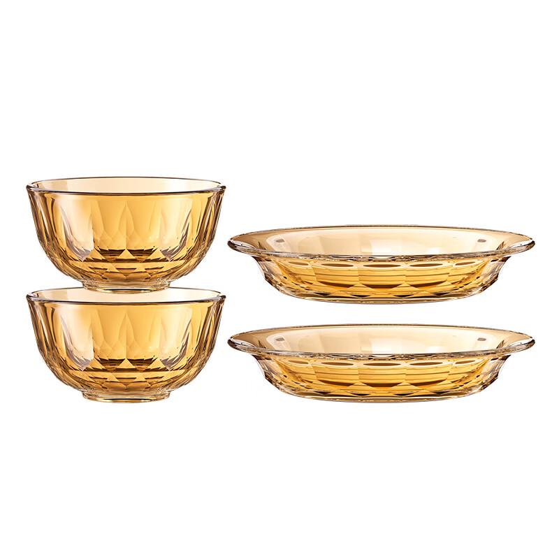 LOCK&LOCK Jingpo Series Amber Glass Tableware 4-Piece Set