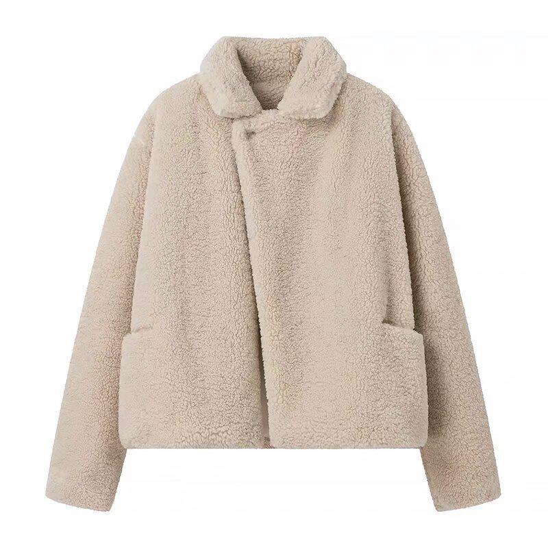 European & American Women's Street Fashion Turn-Down Collar Fuzzy Coat