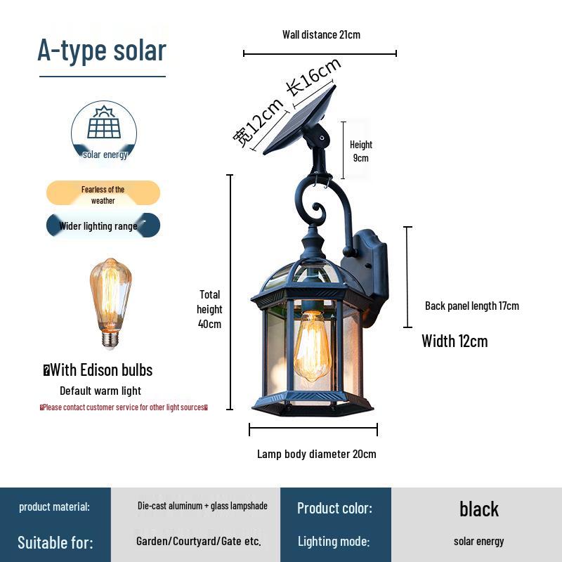 European Style Waterproof Solar Wall Lamp: Super Bright Antique Design for Outdoor Courtyards, Corridors, and Villa Hallways