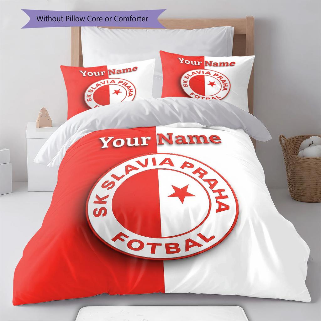 Biancheria da letto personalizzata con stemma del Slavia Praga, set copripiumino copripiumino federa regalo di compleanno per la casa (1 * copripiumino + 2 * federa, senza nucleo)