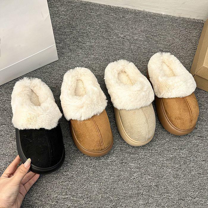 Thick-soled piled thickened cotton slippers women's autumn and winter new home indoor non-slip bag head half-drag fluffy shoes